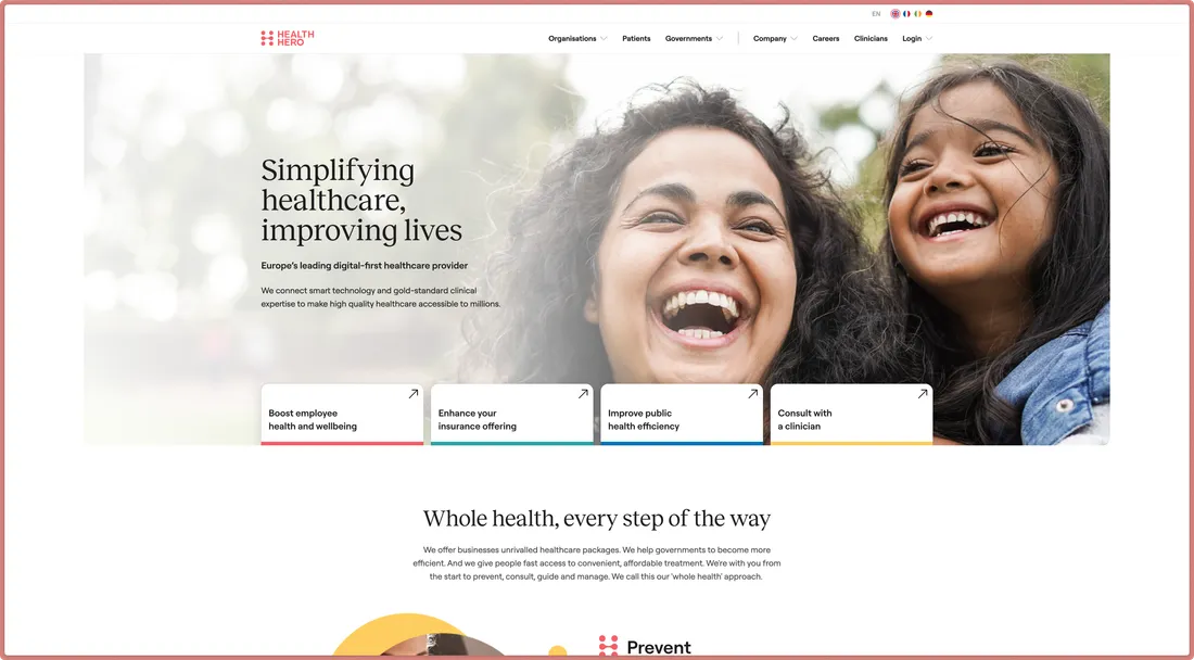 Homepage for HealthHero